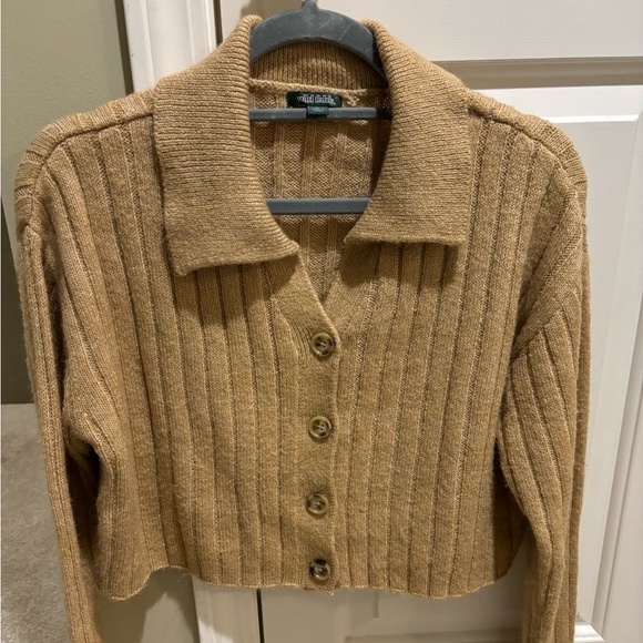 Wild Fable cropped button up caramel colored sweater, size medium. - Picture 1 of 5